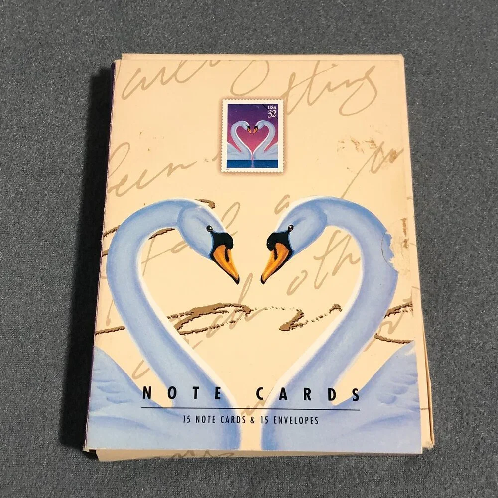 USPS 1997 Love Swans Stationary Note Cards 15 Note Cards & Envelopes